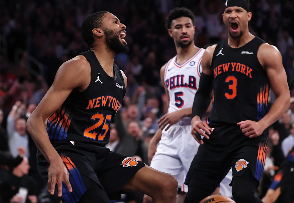 Knicks win back-and-forth battle with Embiid-less 76ers to take 2- 0 series lead